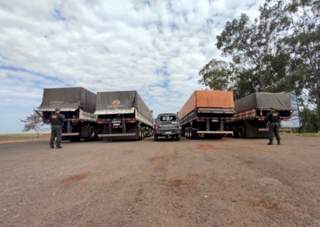 Carga milionária de pneus contrabandeados é apreendida em quatro carretas.