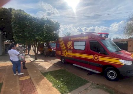 Criança é socorrida com ferimentos na cabeça após ser atacada por cachorro.