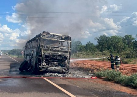 Ônibus é destruído pelo fogo na MS-338