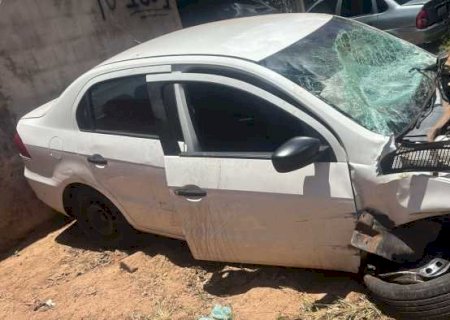 Carro fica destruído após colisão com anta na BR-060