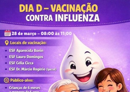 DIA D DE VACINAÇÃO CONTRA A INFLUENZA SERÁ NESTE SÁBADO (28) EM ANGÉLICA