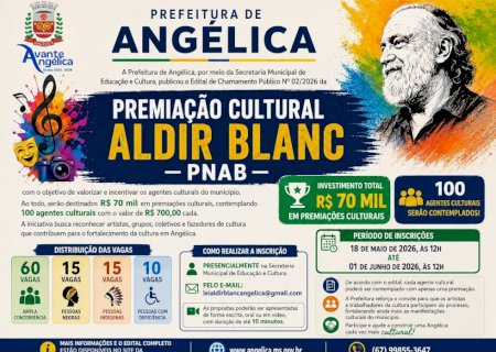 Prefeitura de Angelica abre inscrições para Premiação Cultural Aldir Blanc - PNAB