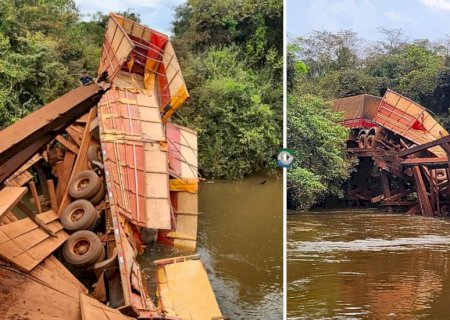 Ponte cede com passagem de carreta carregada de grãos em Sidrolândia